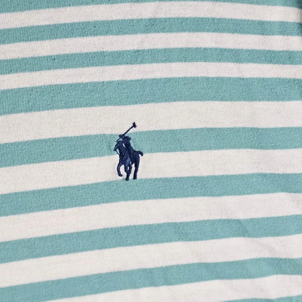Polo Ralph Lauren Hoodie Men M Teal Striped Lightweight Cotton Pullover Pony
